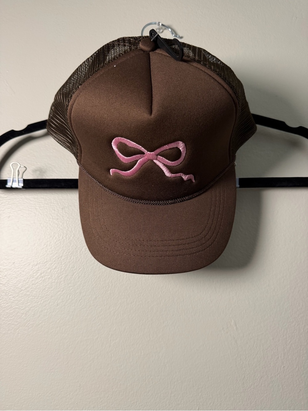 Pink Lily Brown Trucker Hat with Pink Bow